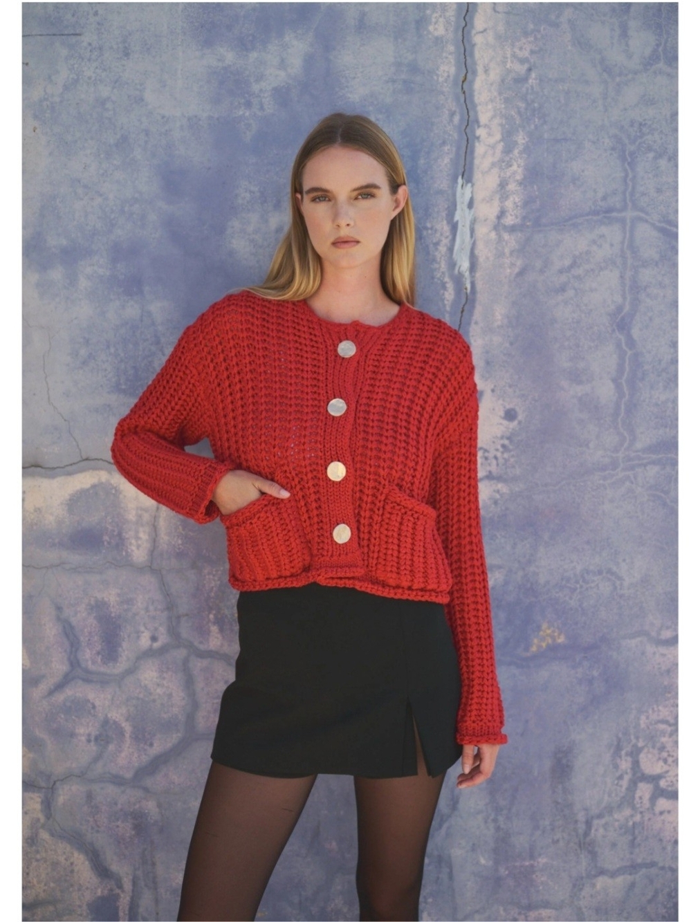 SOHO & STELLA Chunky Red Button-Front Knit Cardigan SIZE SMALL NWT